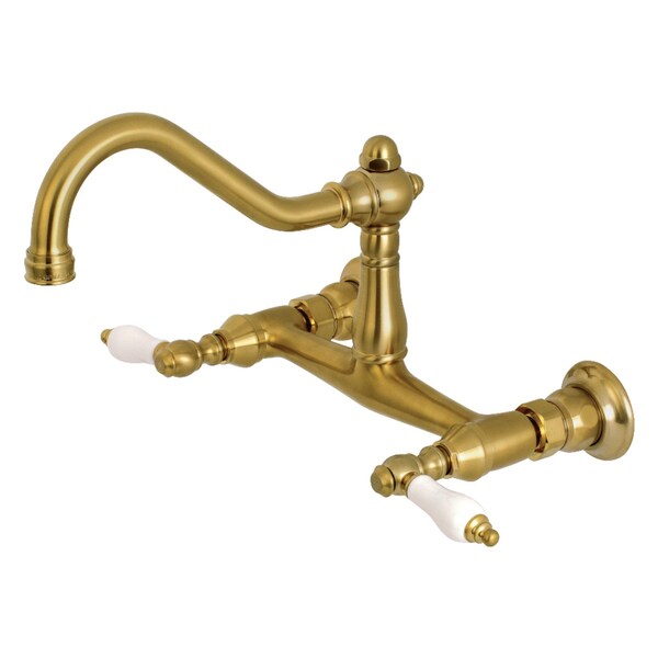 Kingston Brass KS3247PL Two-Handle Wall Mount Bathroom Faucet, Brushed Brass KS3247PL - main